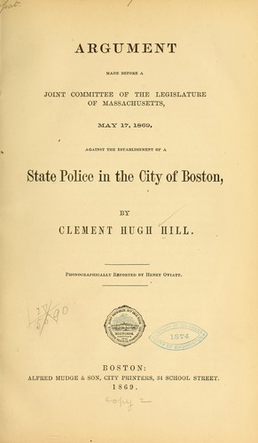 Argument made before a joint committee of the legislature of Massachusetts, May 17, 1869
