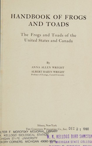 HANDBOOK OF FROGS AND TOADS The Frogs and Toads of the United States and Canada
